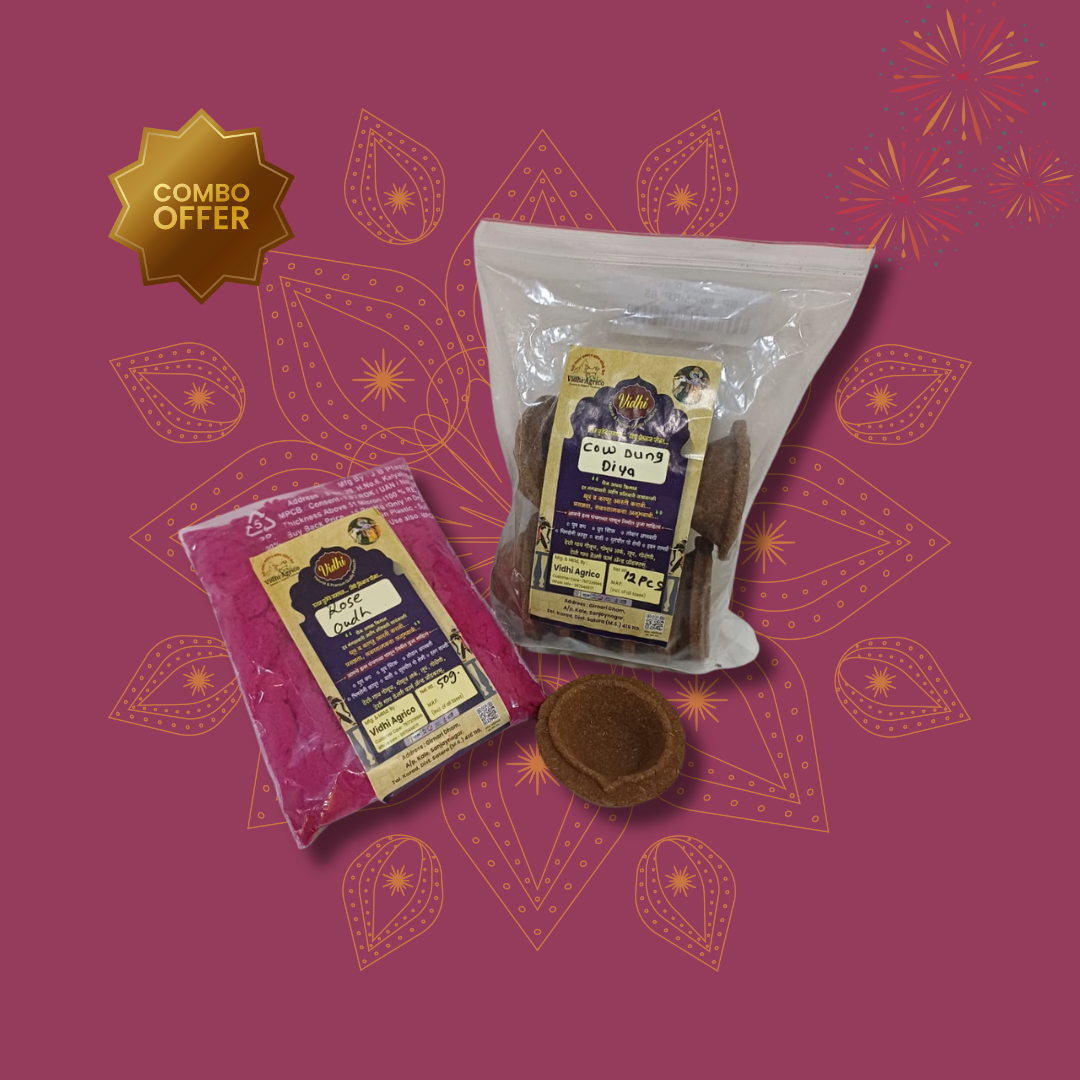 Cow dung diya with Oudh Rose Mogara and Loban 