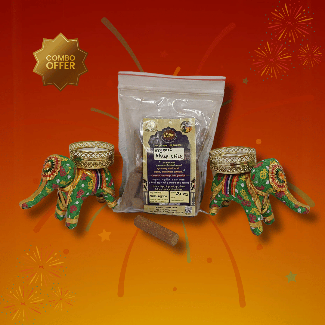 Diya Elephant Shape Candle Holder and Organic Ashatagandha Dhoop Stick 20Pcs